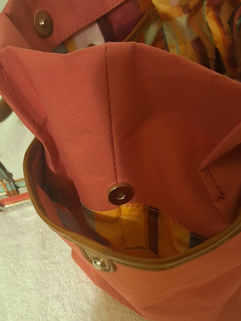 Tyler Rodan Coral Canvas Tote with Tan Trim and Multicolor Tag (13.5 X 8.5 X 4.5 - Picture 14 of 16